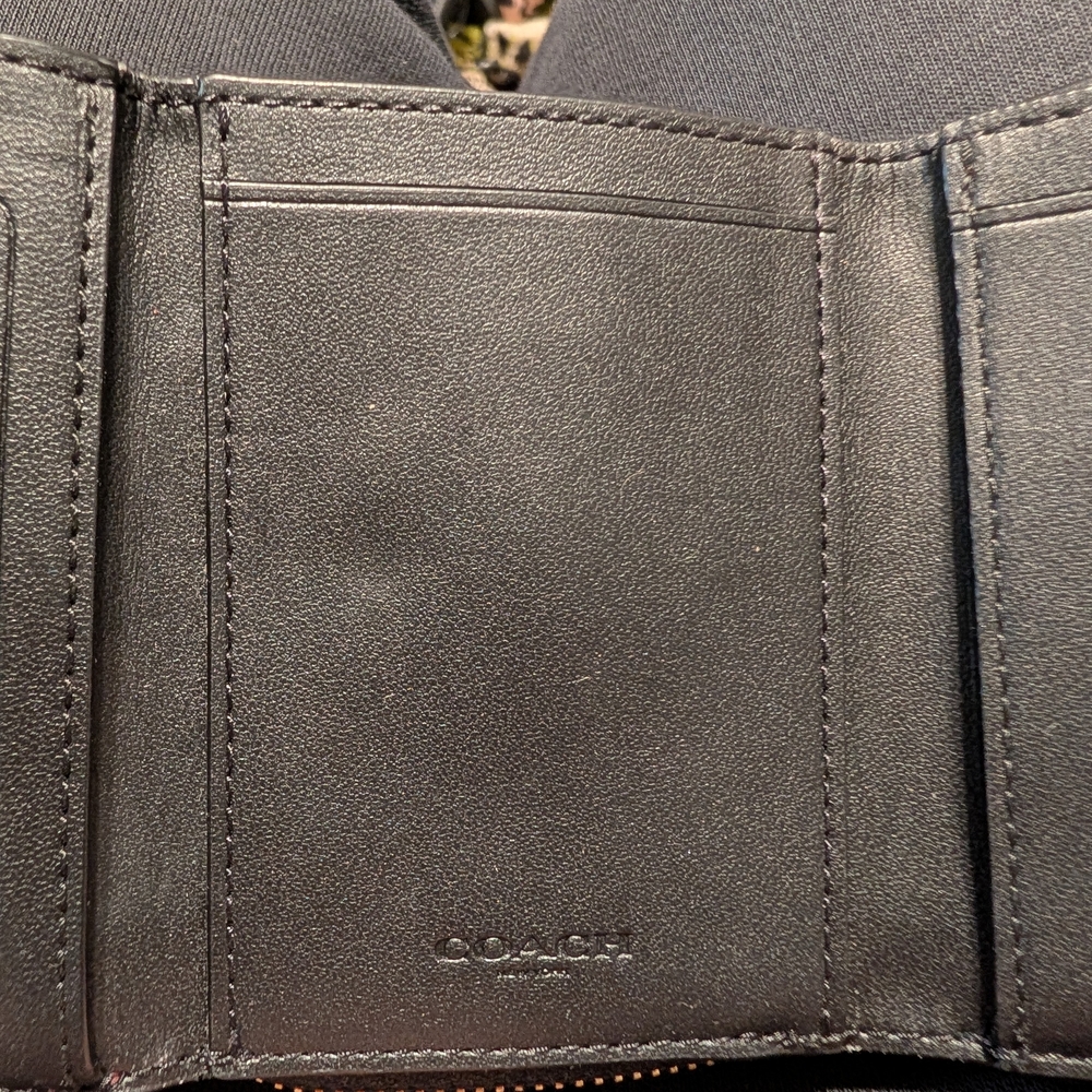Coach Striped Multicolor Compact Wallet in Teal, Burgundy & Tan - Picture 2 of 6